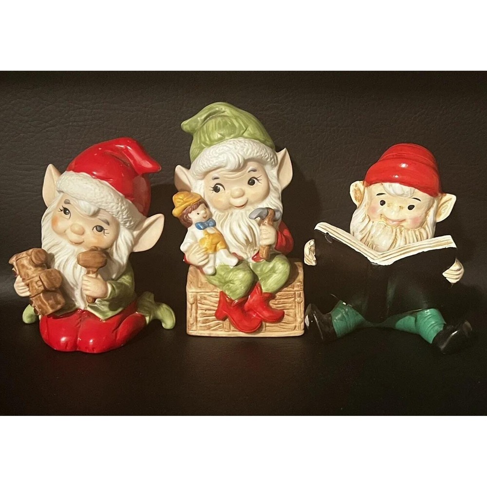 Vintage Homco Ceramic Pixie Elf Figurine 5" ~ SET of 3